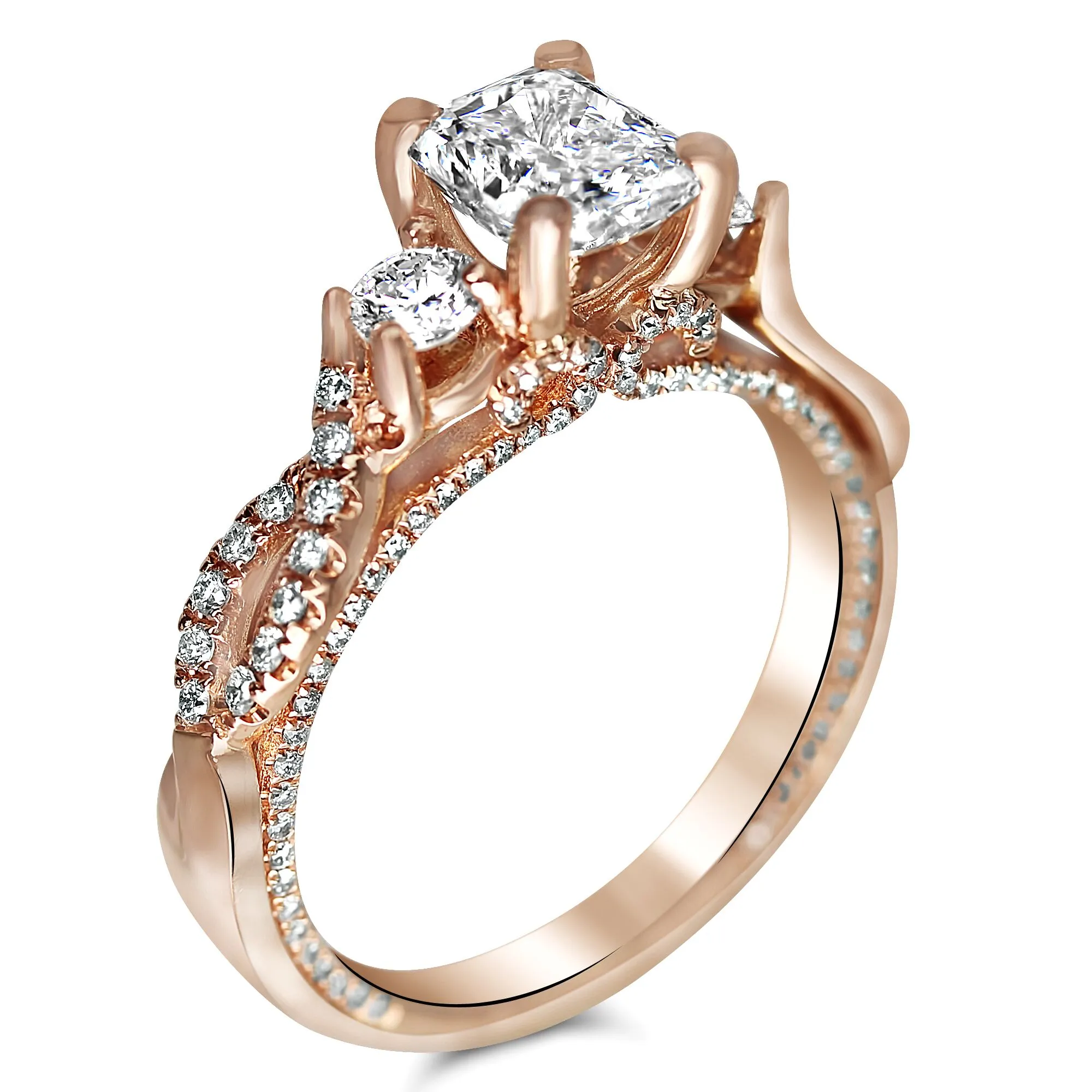 Three Stone Designer Style Rose gold engagement ring