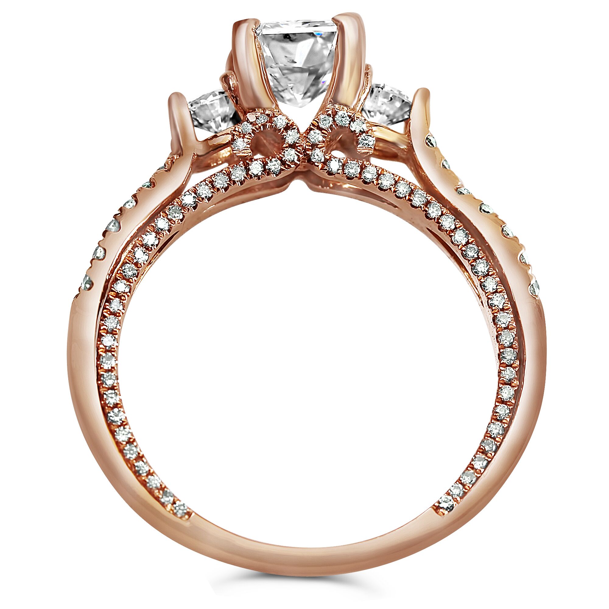 2 1/4cttw Three Stone Twisted Shank Designer Style in 18k Rose Gold - Image 3