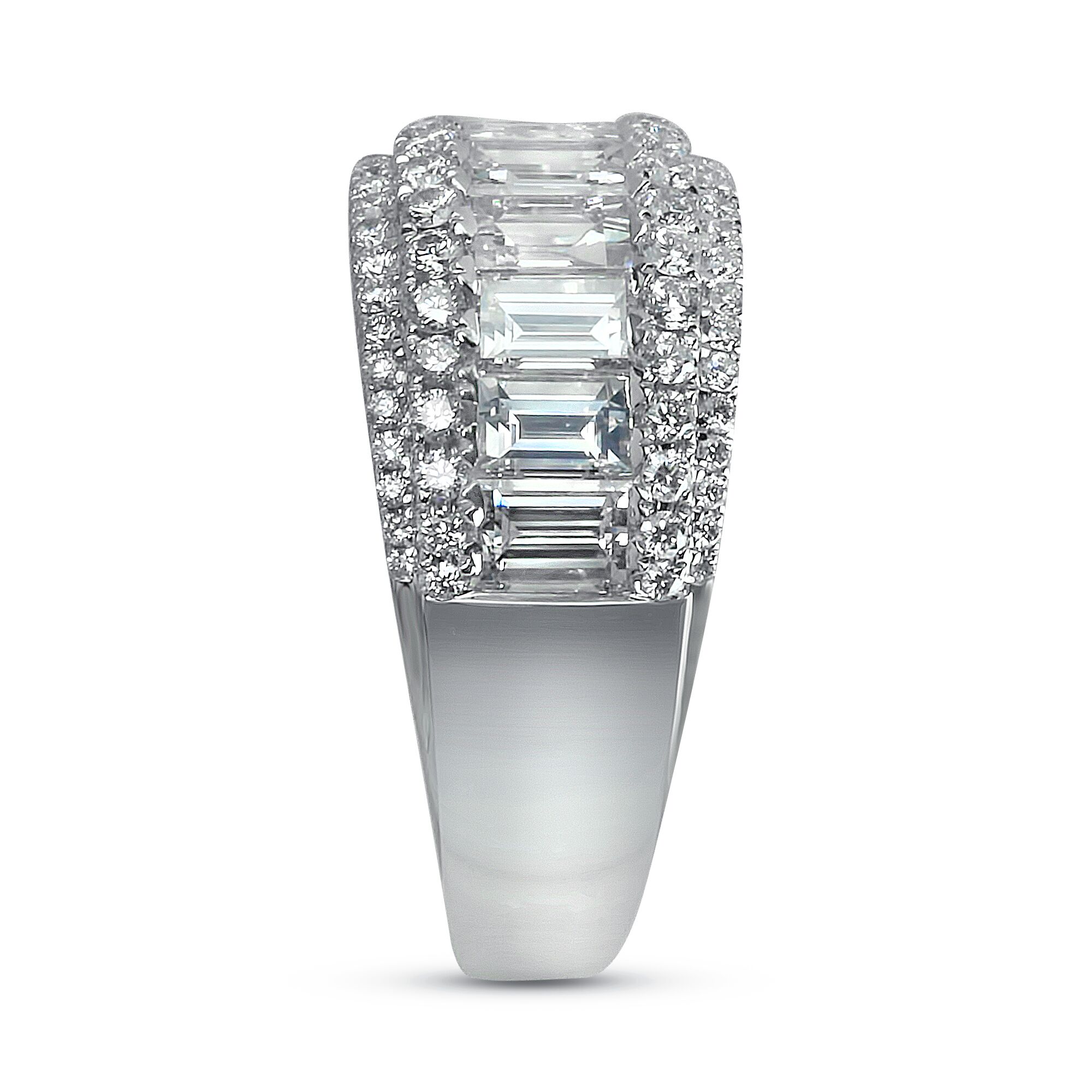 Emerald Diamonds Surrounded by Pave Diamonds Band - Image 2