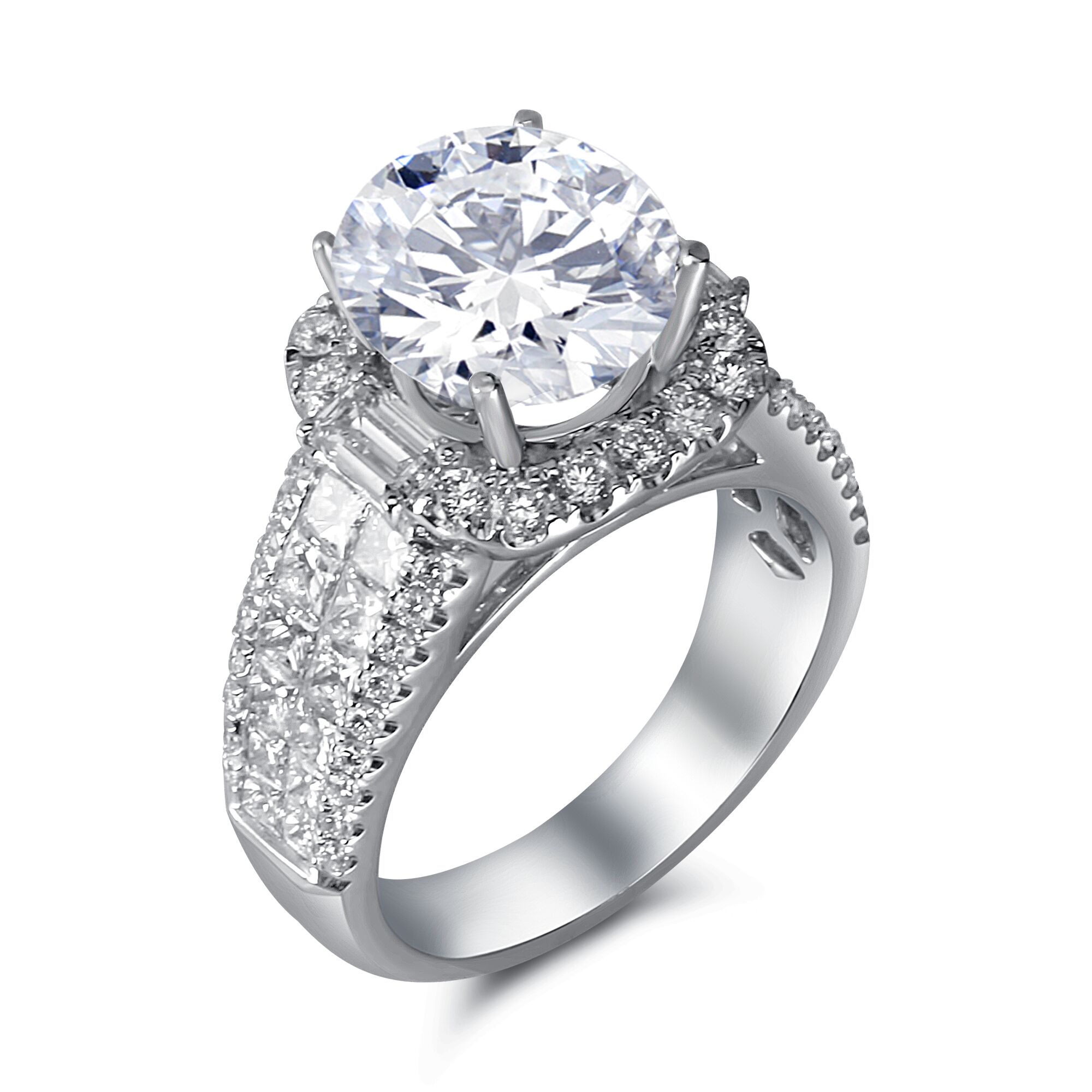 Large Cushion Halo with Princess Cut Centers and Small Round Diamonds