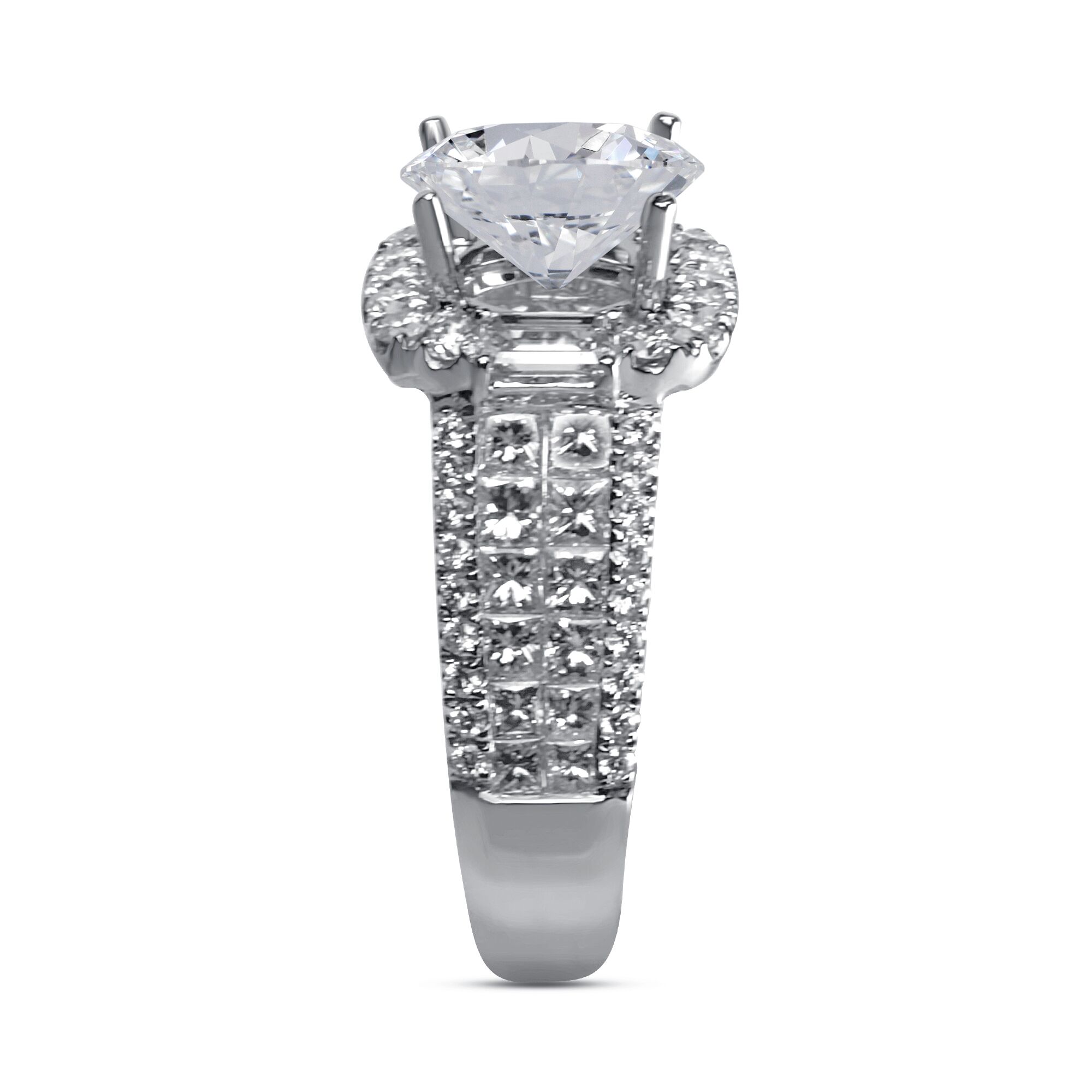 Large Cushion Halo with Princess Cut Centers and Small Round Diamonds - Image 2