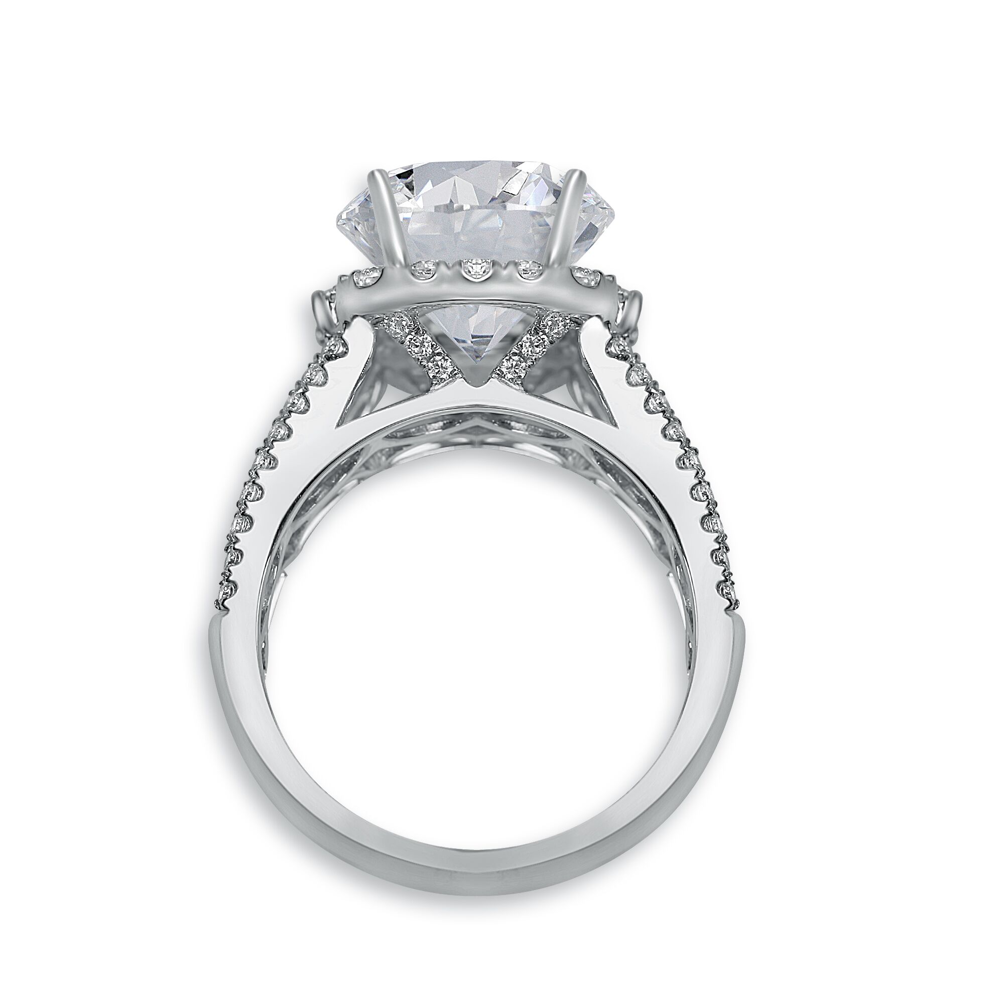 Large Cushion Halo with Princess Cut Centers and Small Round Diamonds - Image 3
