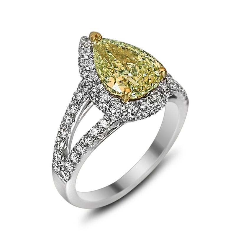 Light Yellow Pear Halo with Split Shank