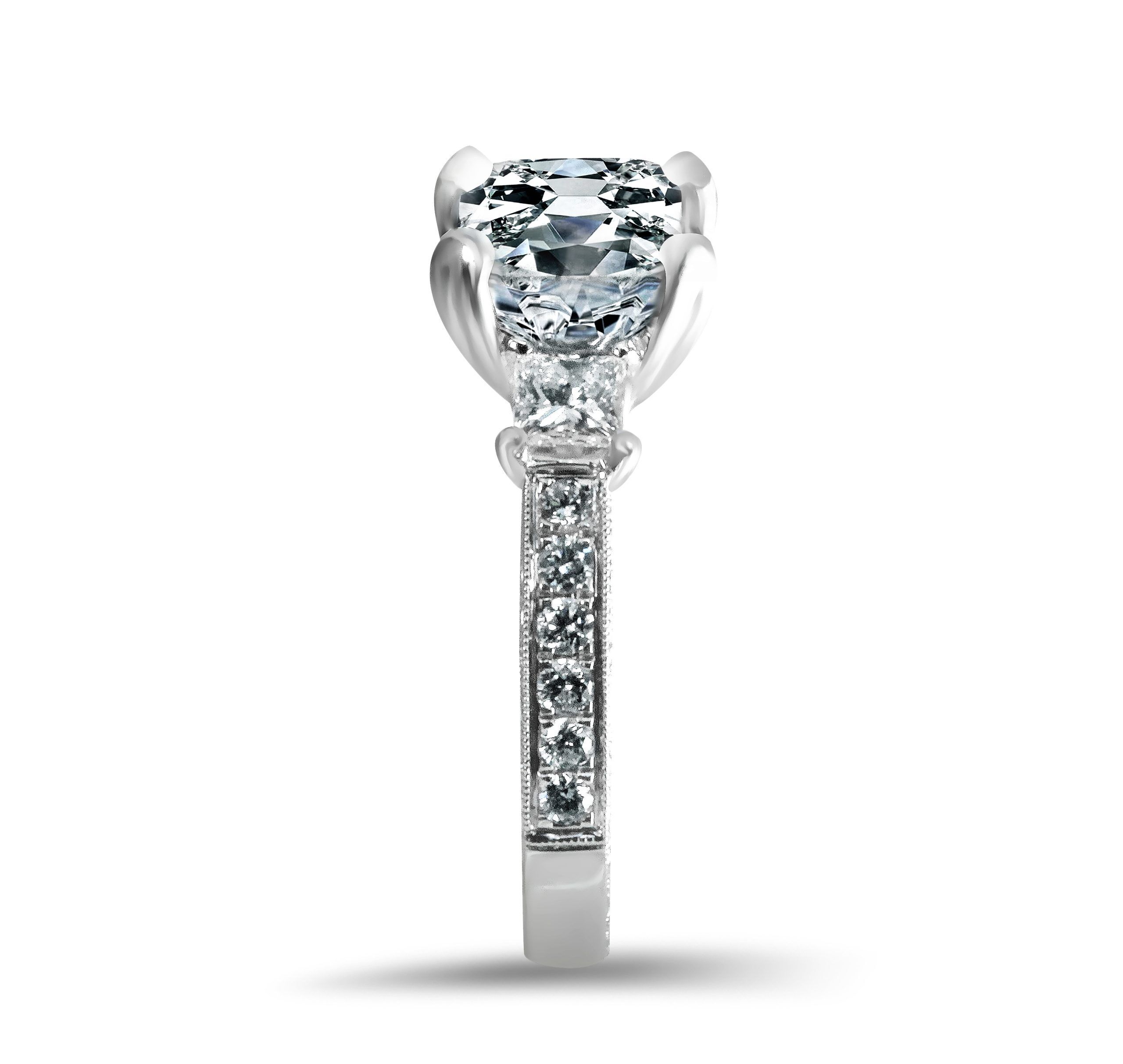 3cttw Large Antique Style Princess Center with Three Sided Diamonds and Filgree - Image 3