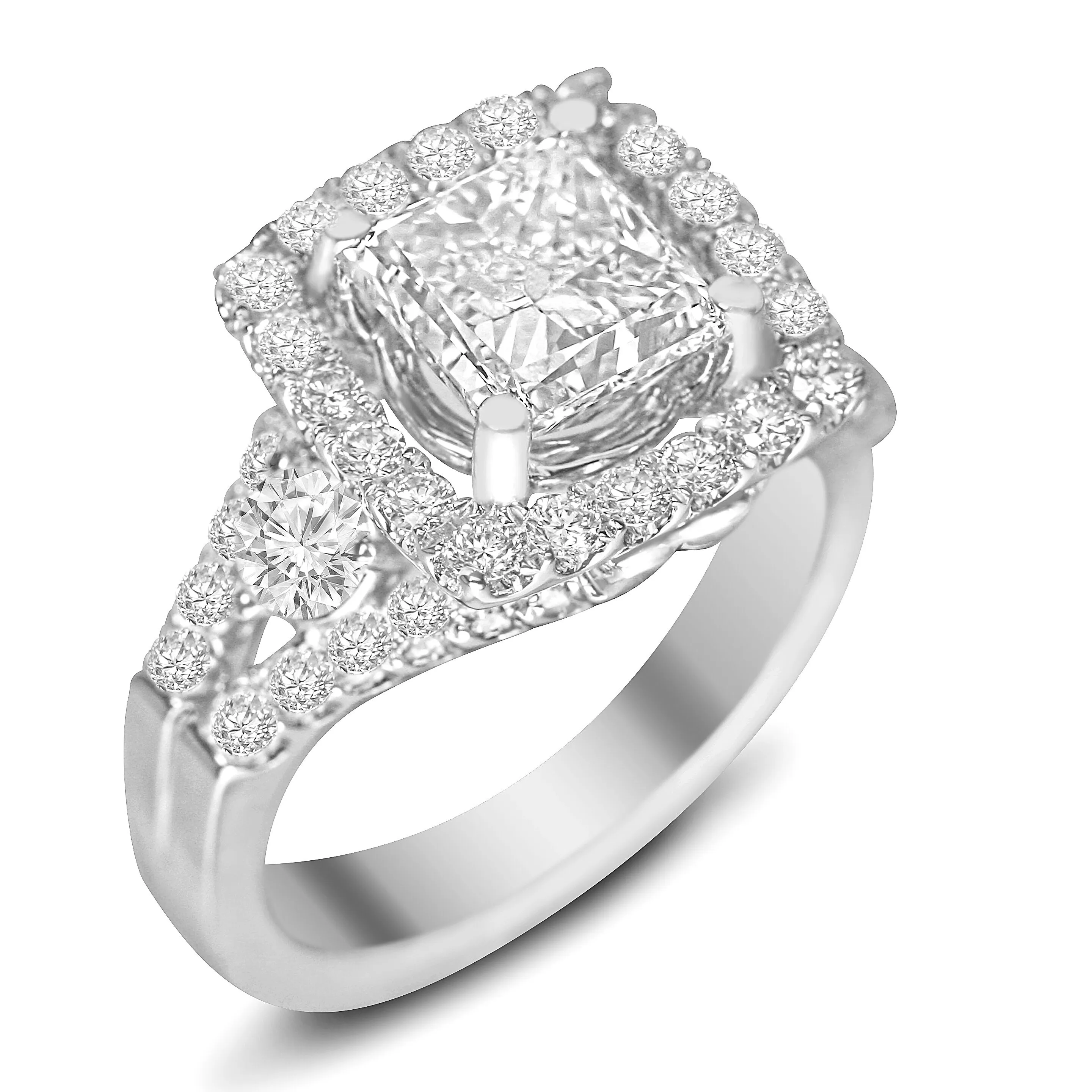 large split shank halo for princess cut