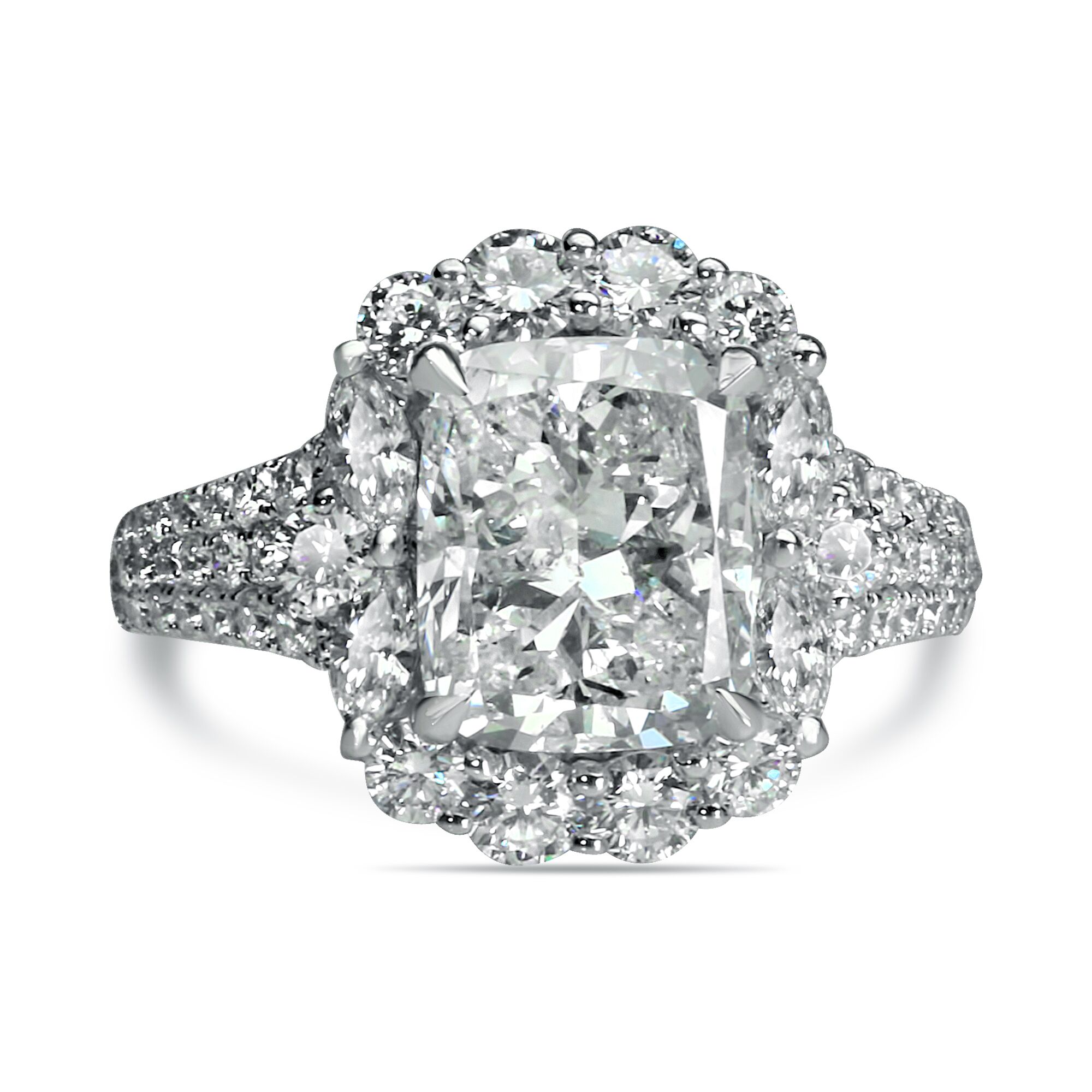 Cushion Halo with 3 Row Diamond Shared Prong - Image 3
