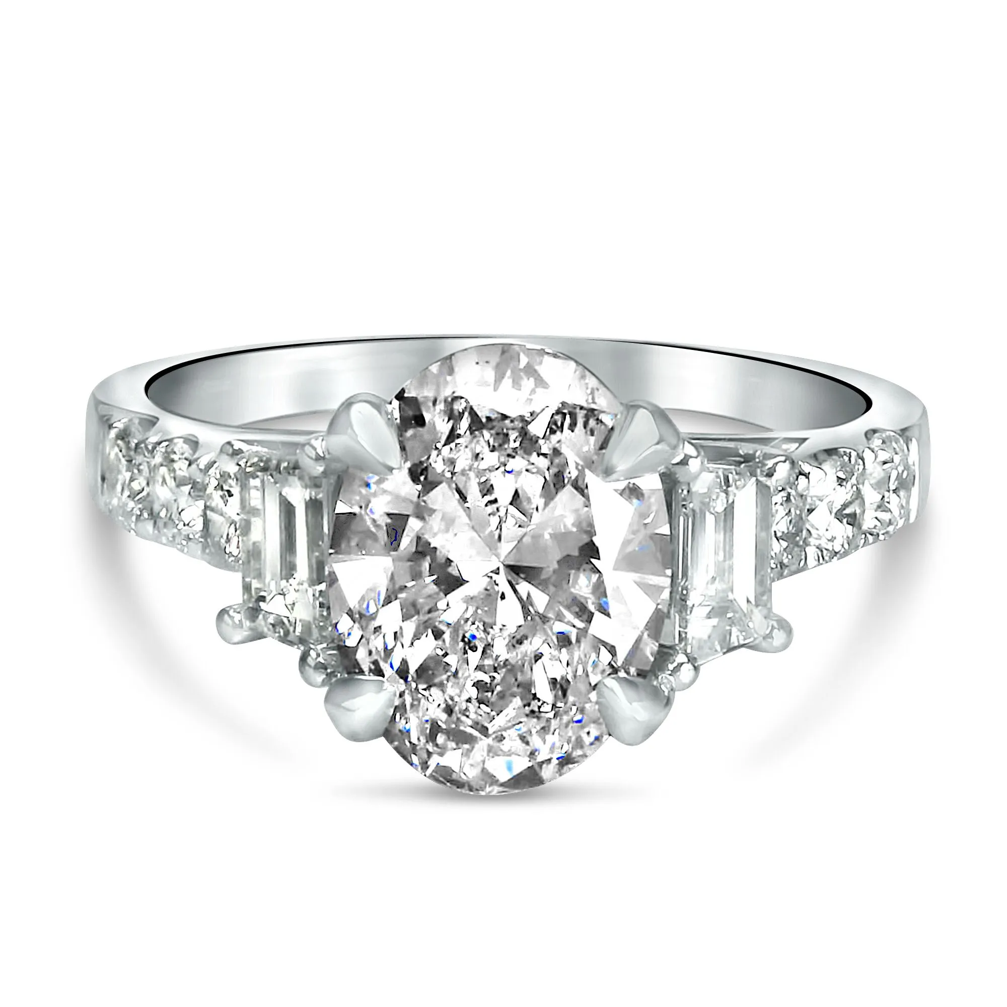 3 3/4 Oval and Trapezoid Diamond Engagement Ring - Image 2