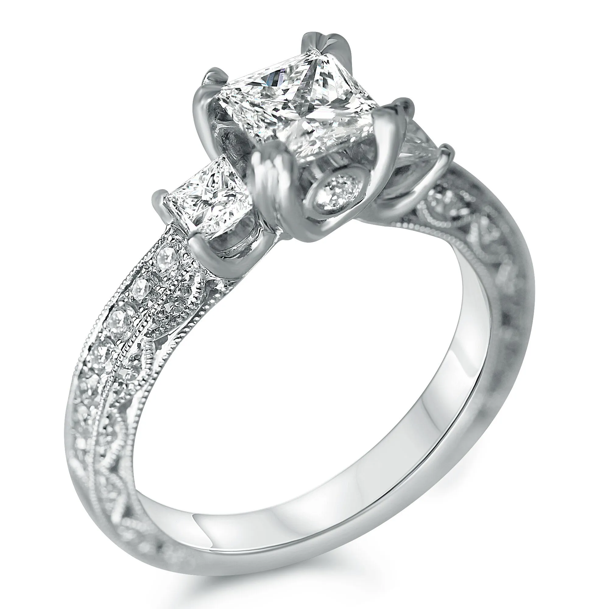 three stone antique designer engagement ring houston