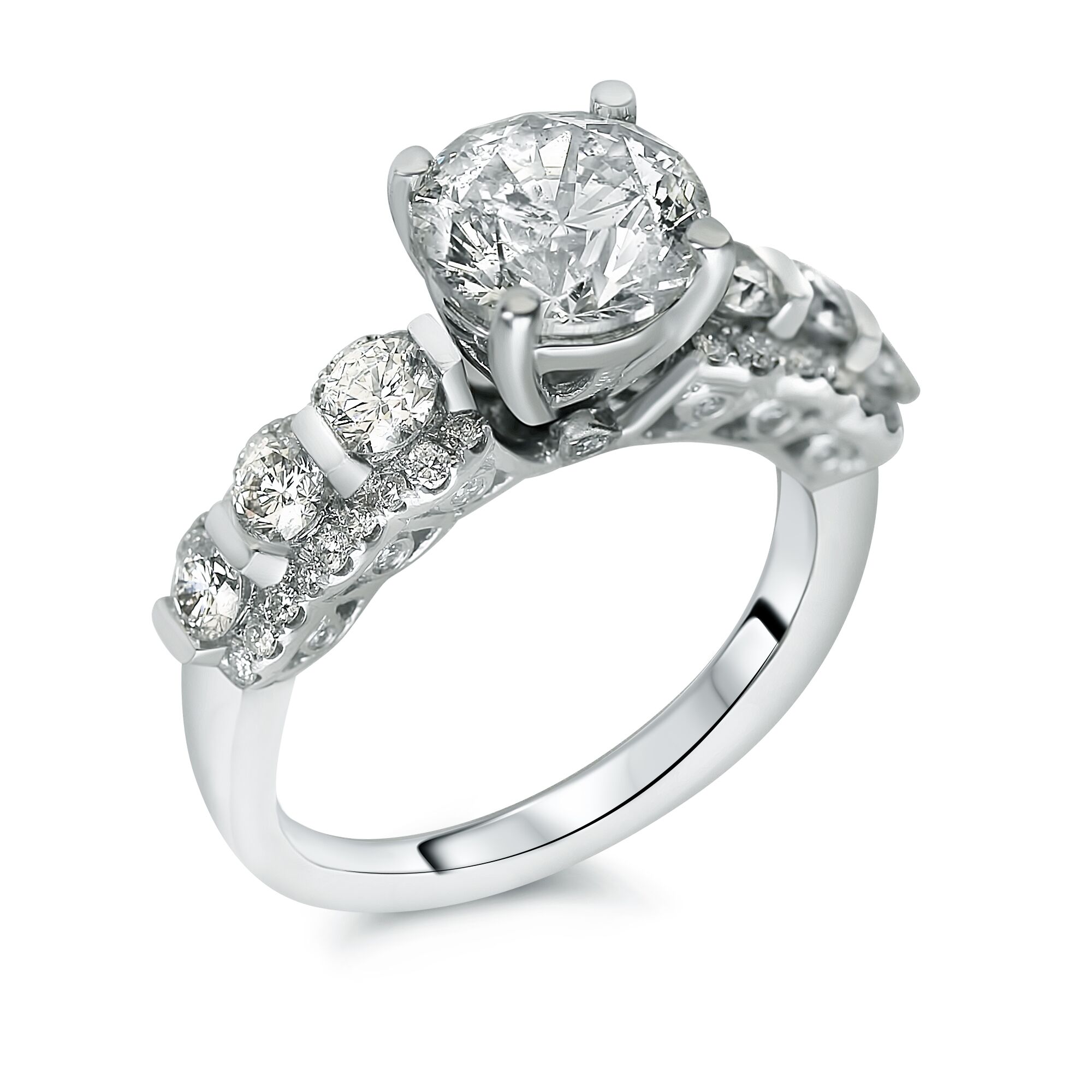 round shared prong engagement ring