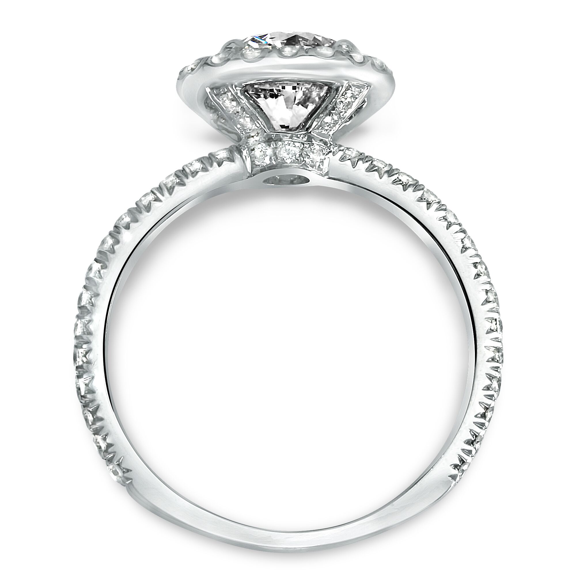 designer halo engagement ring side view