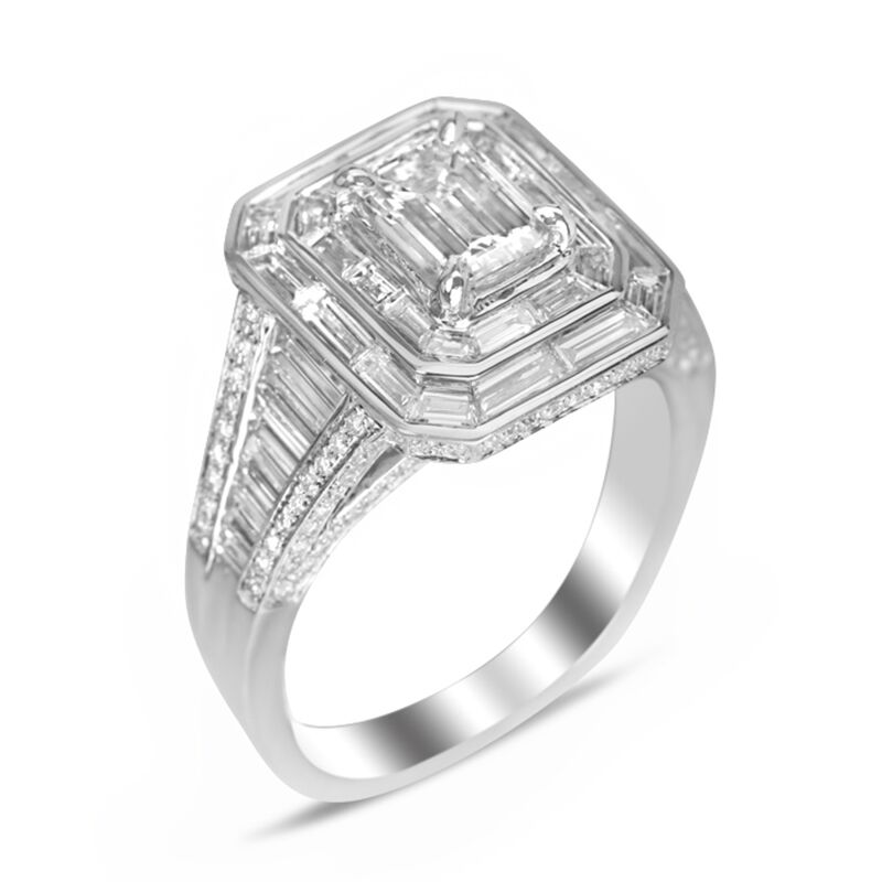emerald cut with baguette halo
