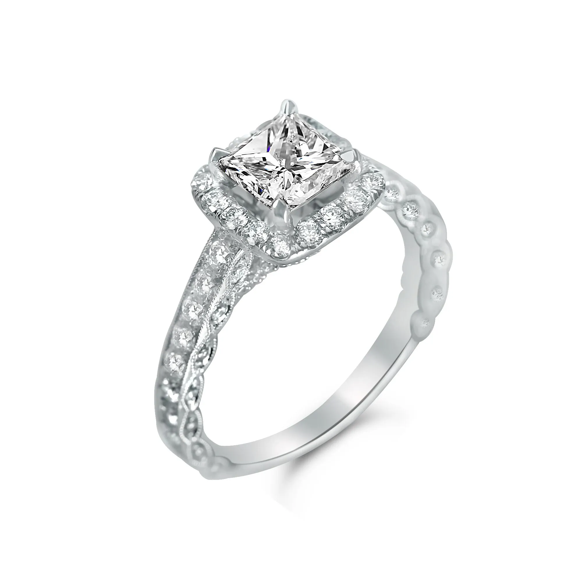 cushion halo engagement ring in houston