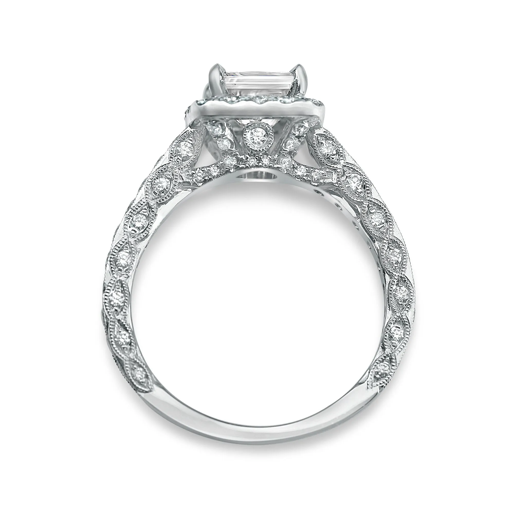 1 1/2cttw Princess Cut in Cushion Halo and Three Sided Diamond Setting - Image 3