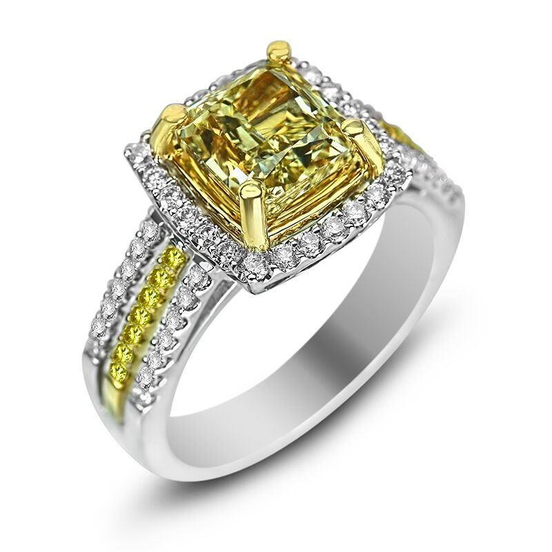 Light Yellow Cushion Halo with Triple Row Shank