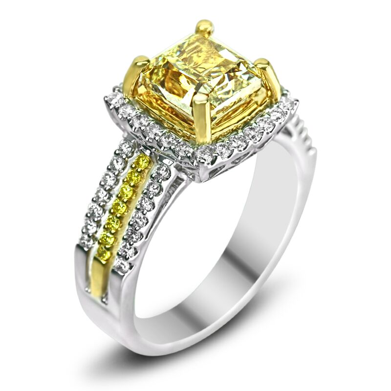 Light Yellow Cushion Halo with Triple Row Shank - Image 2