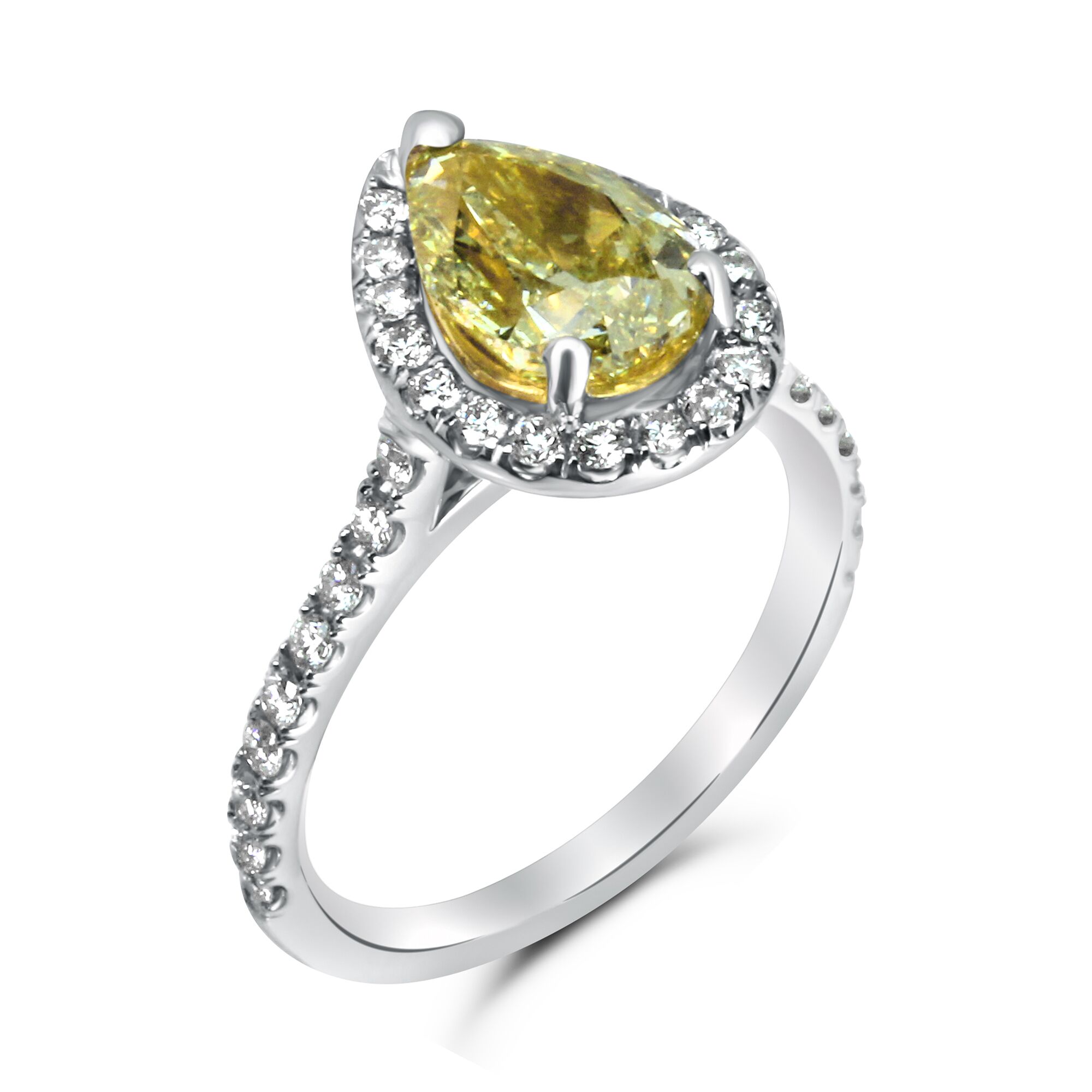 Yellow Pear Diamond with Halo on Prong Shank