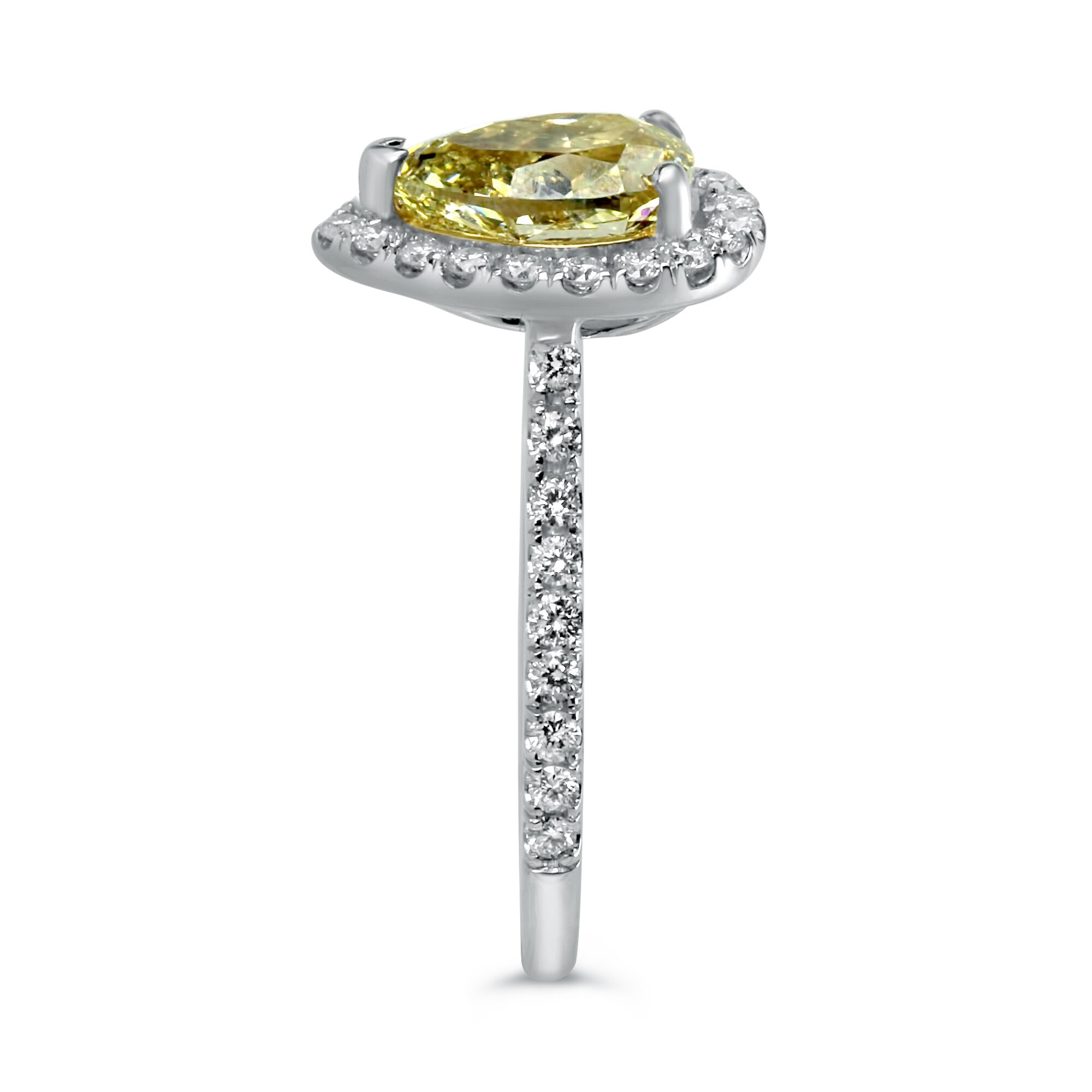 Yellow Pear Diamond with Halo on Prong Shank - Image 2