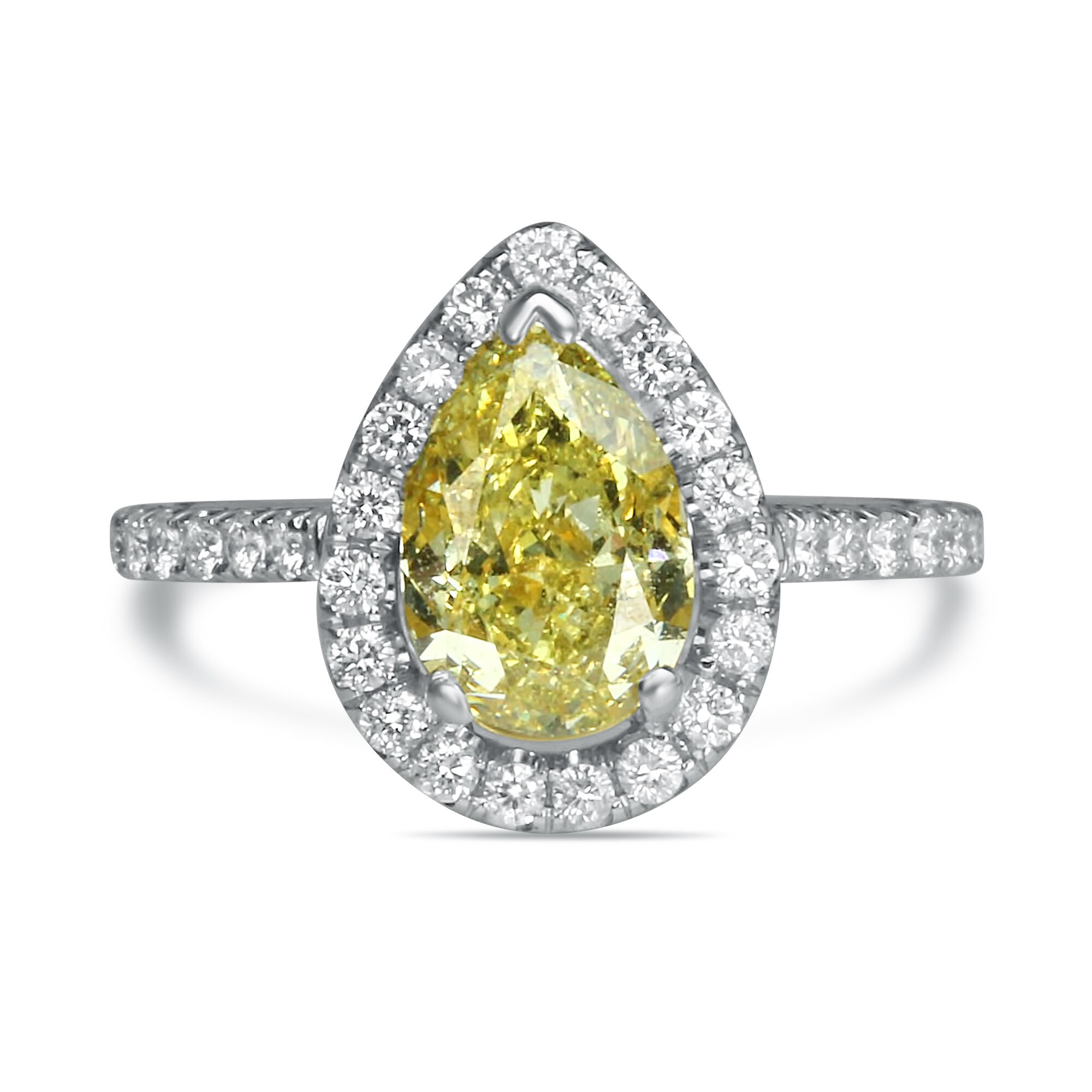 Yellow Pear Diamond with Halo on Prong Shank - Image 3