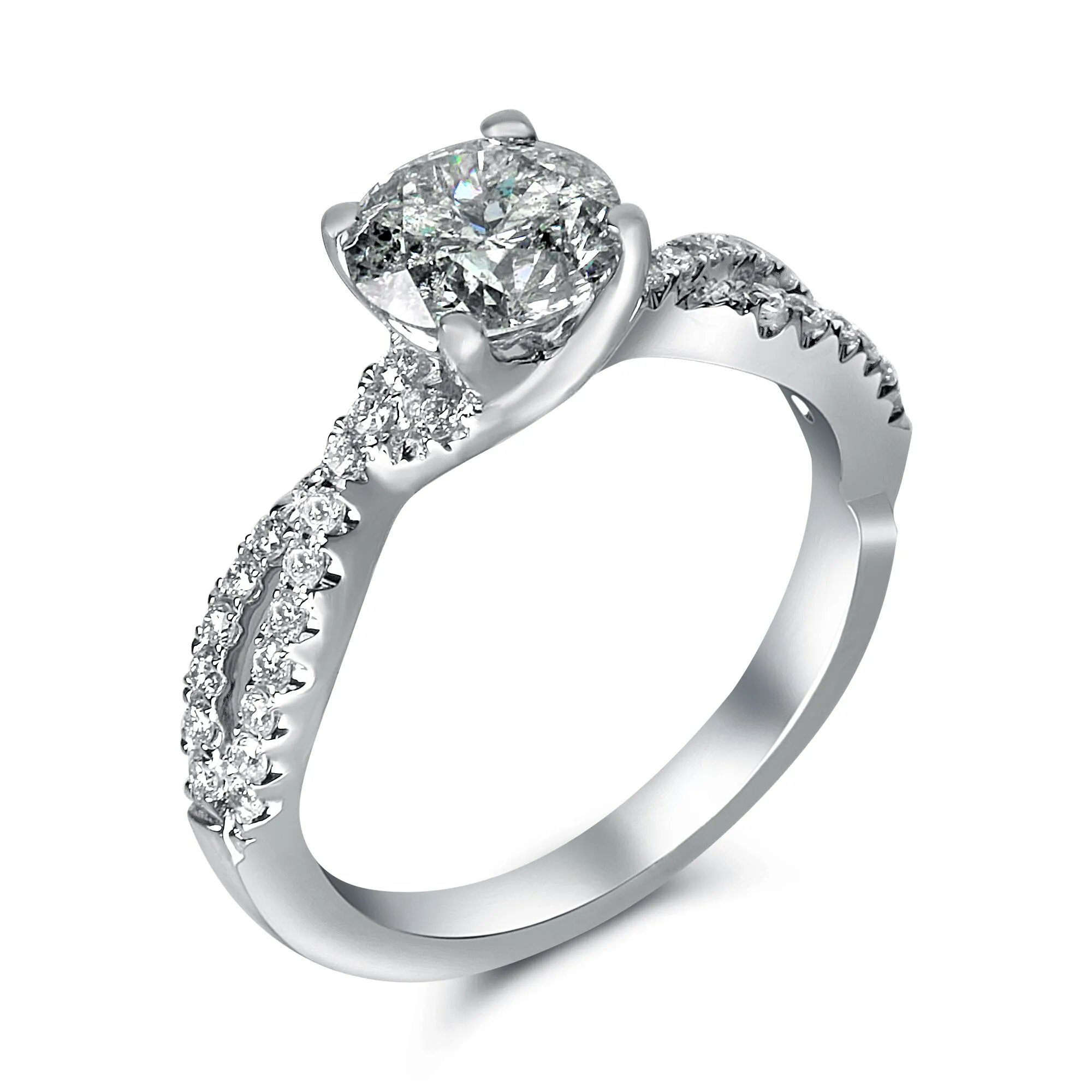 Round Center Twisted Shank with Two Side Diamonds