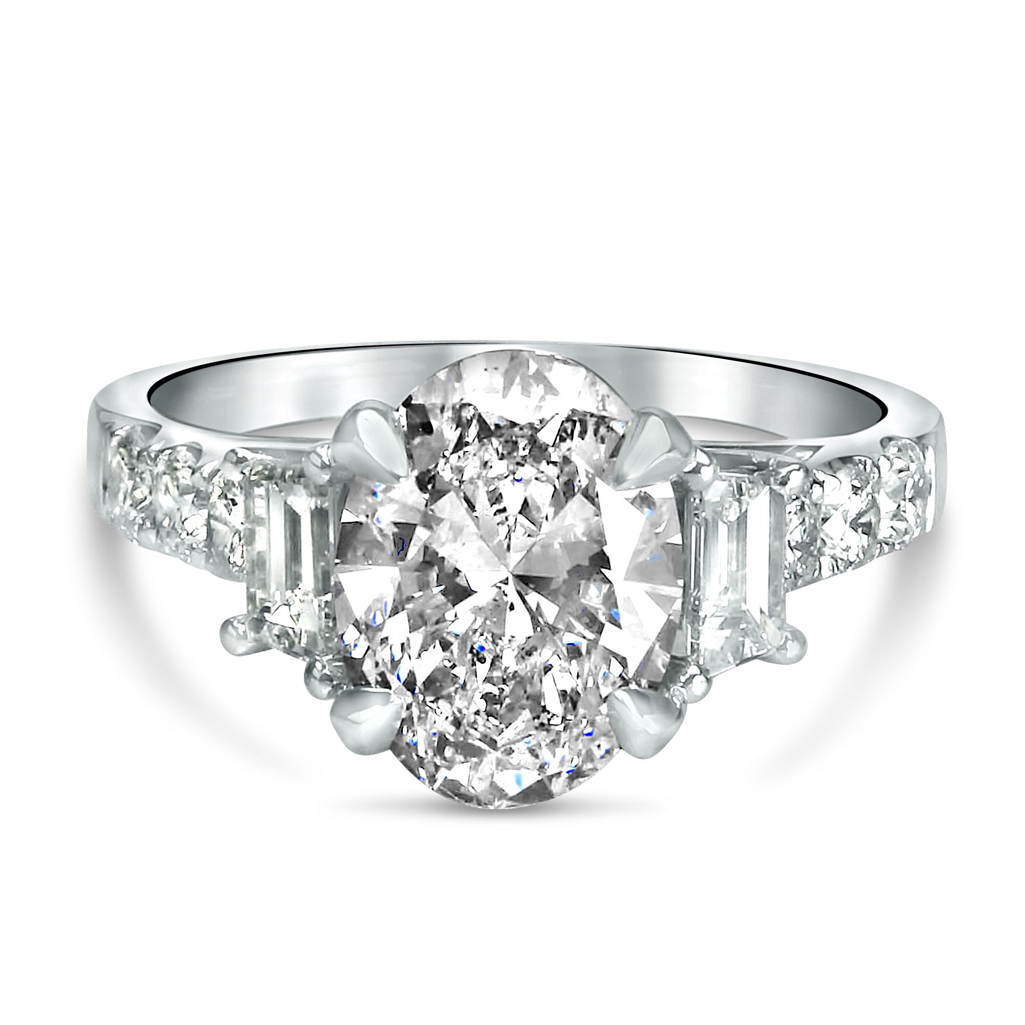 3 3/4 Oval and Trapezoid Diamond Engagement Ring - Image 2