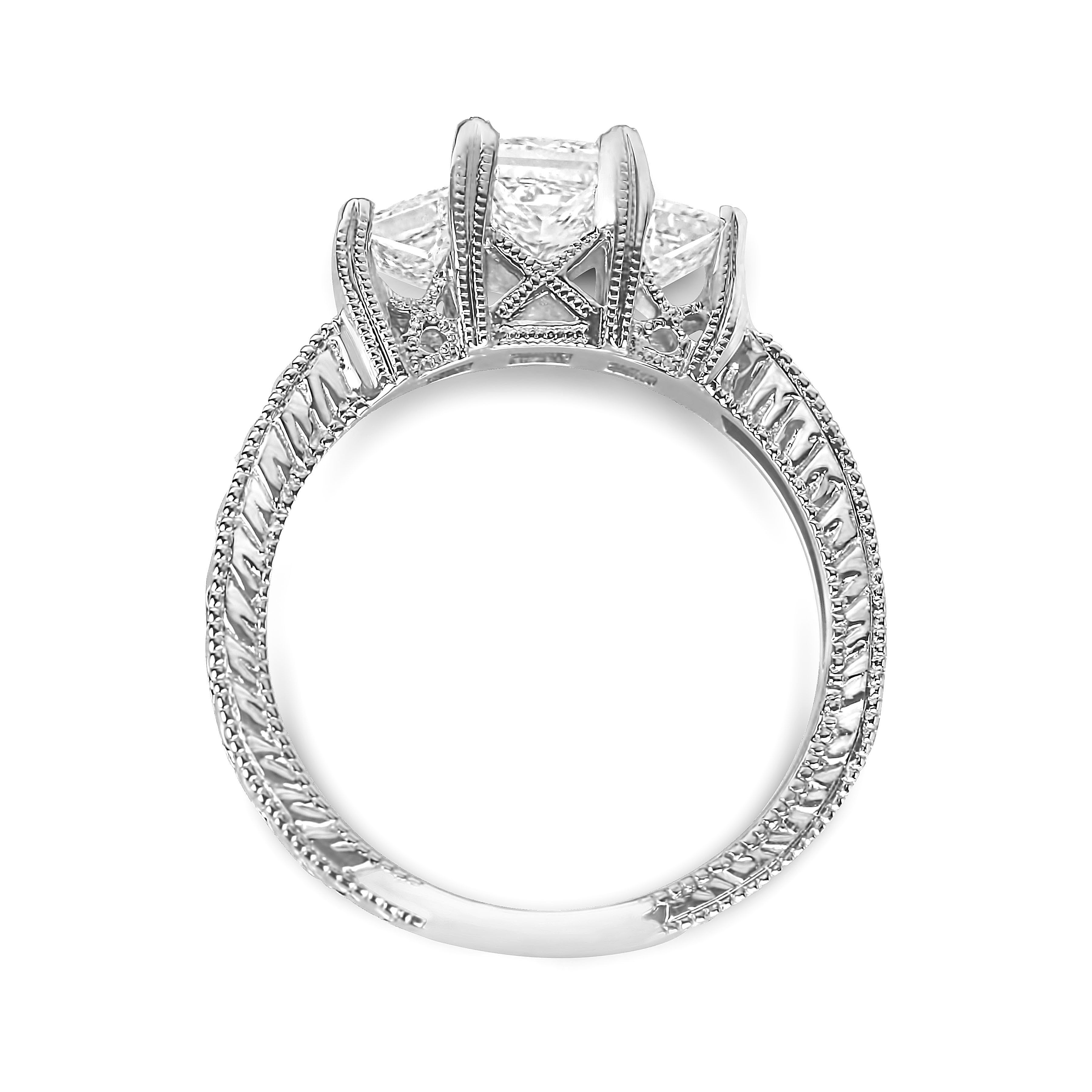 hand engraved antique style princess cut ring