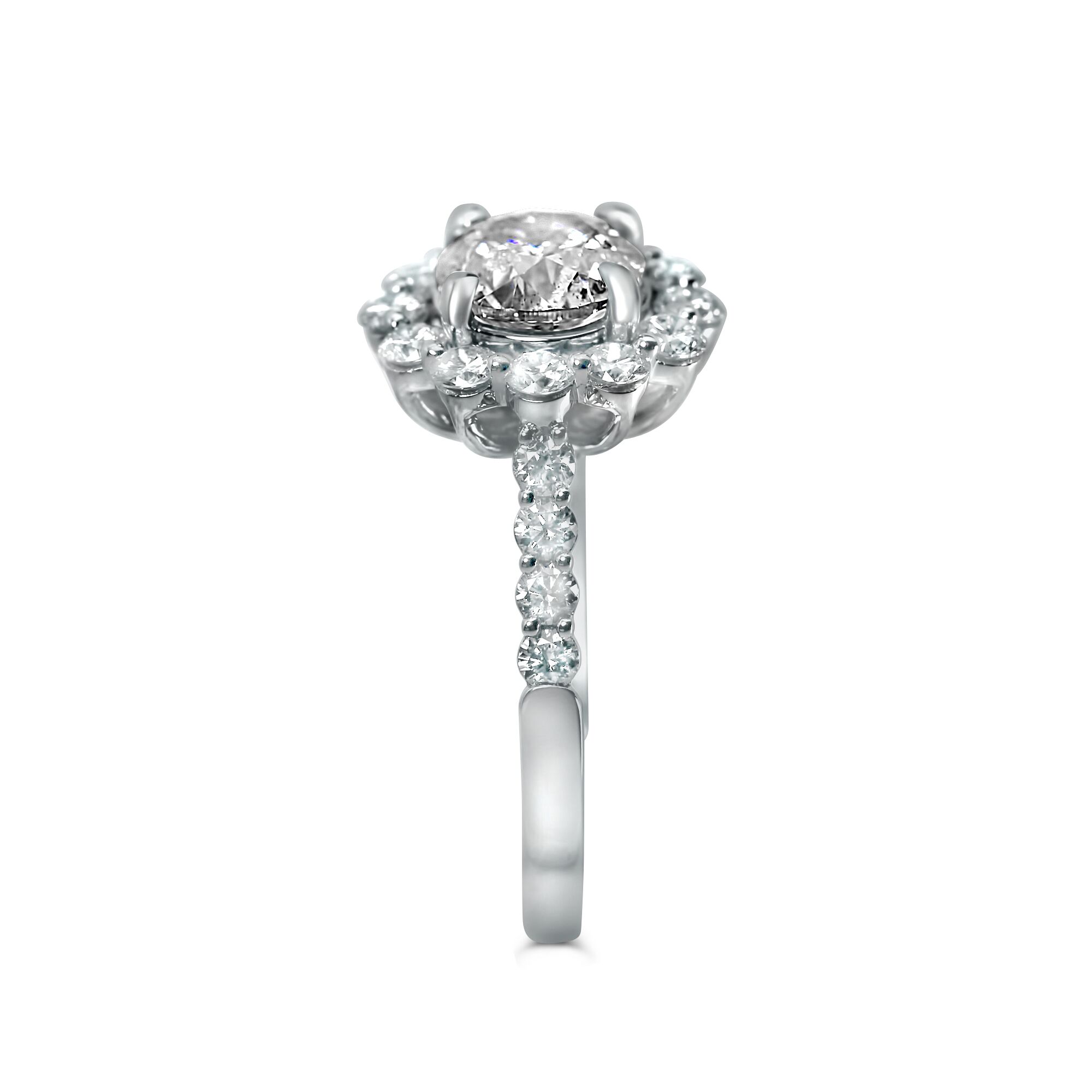 1 2/3cttw Round Flower Style Halo Engagment Ring - Image 2
