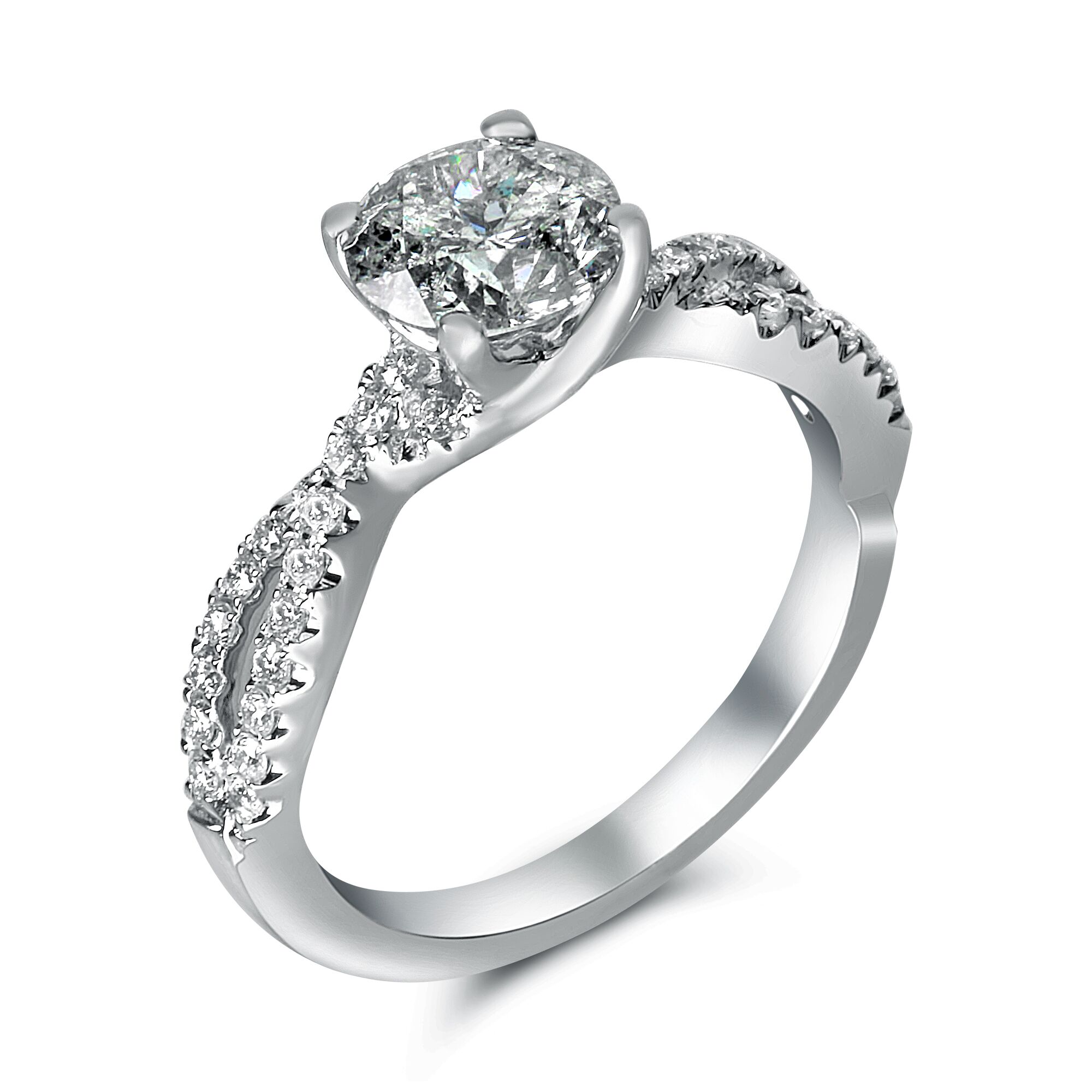 Round Center Twisted Shank with Two Side Diamonds