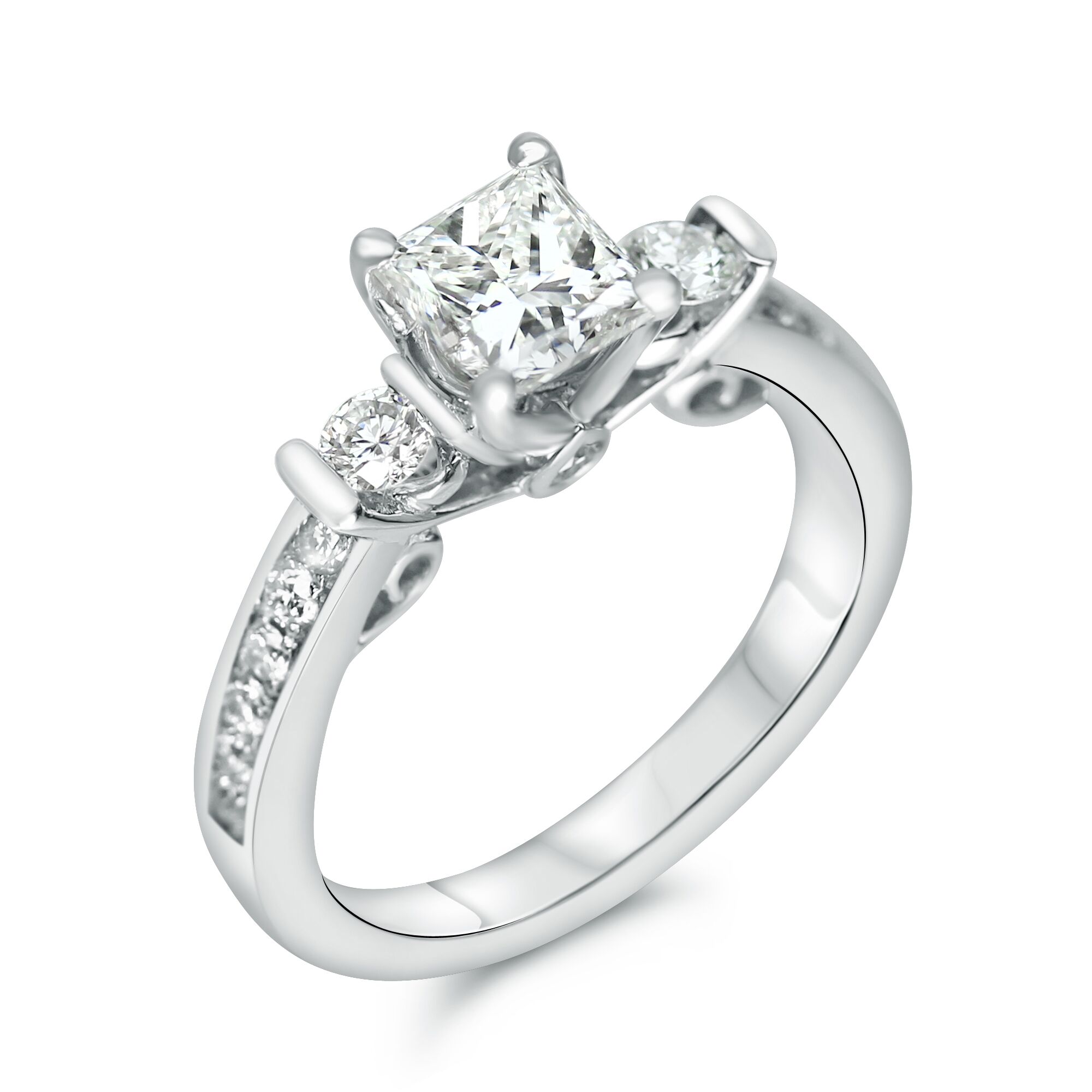 antique style three princess cut engagement ring