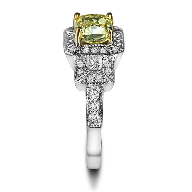 Light Yellow Antique Style Cushion Halo with Millgrain - Image 3