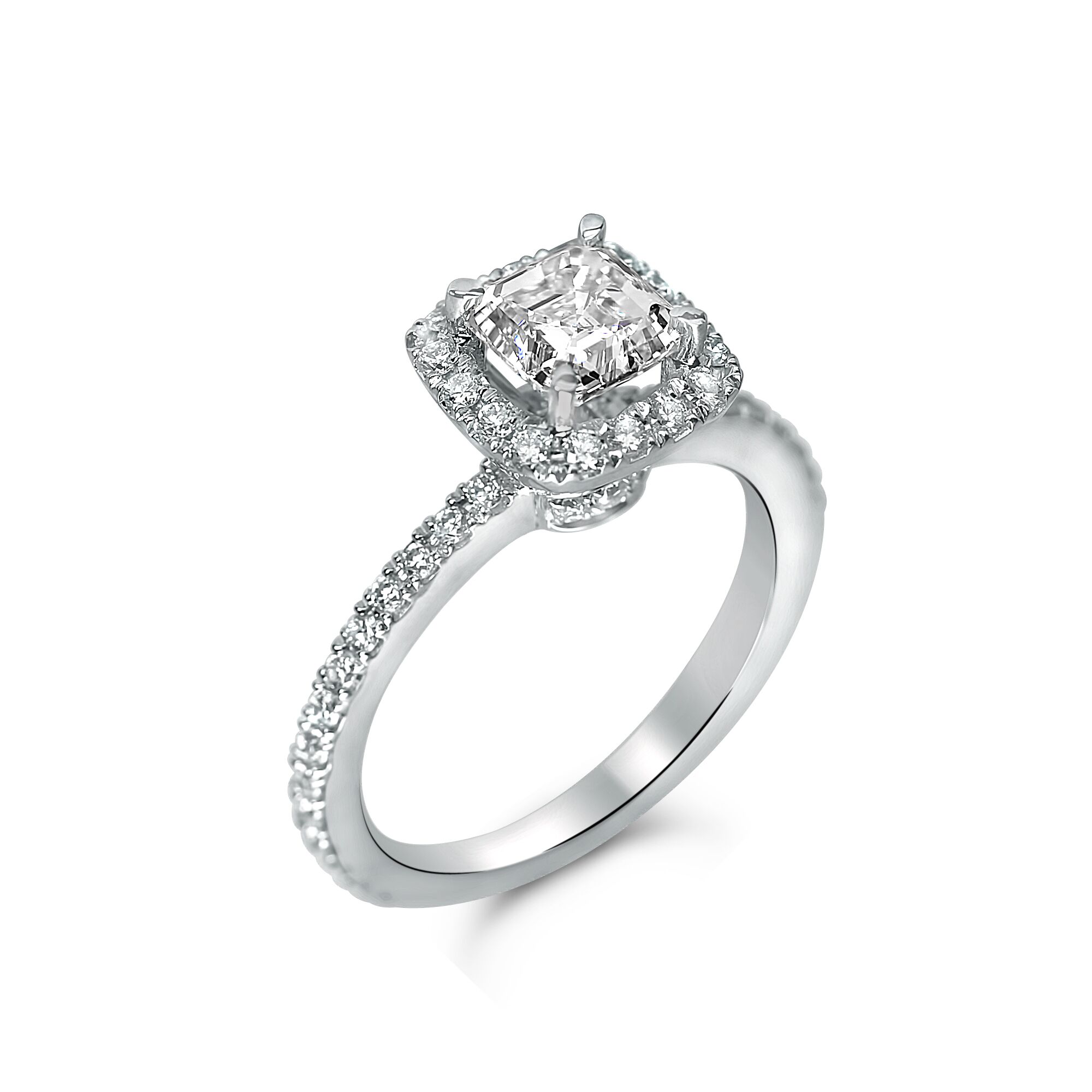asscher halo engagement ring in houston