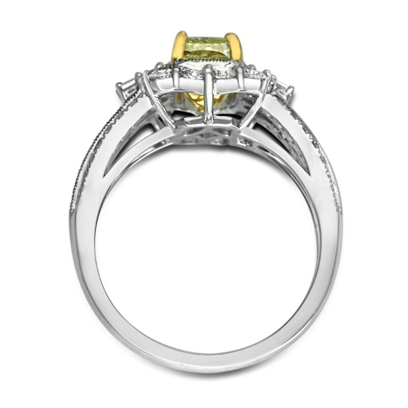 Light Yellow Cushion Halo with Bagutte on Sides - Image 3