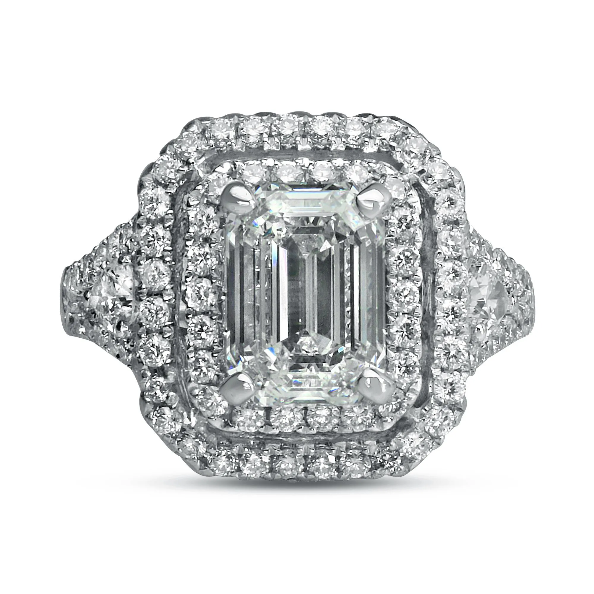 emerald cut double halo engagement ring houston