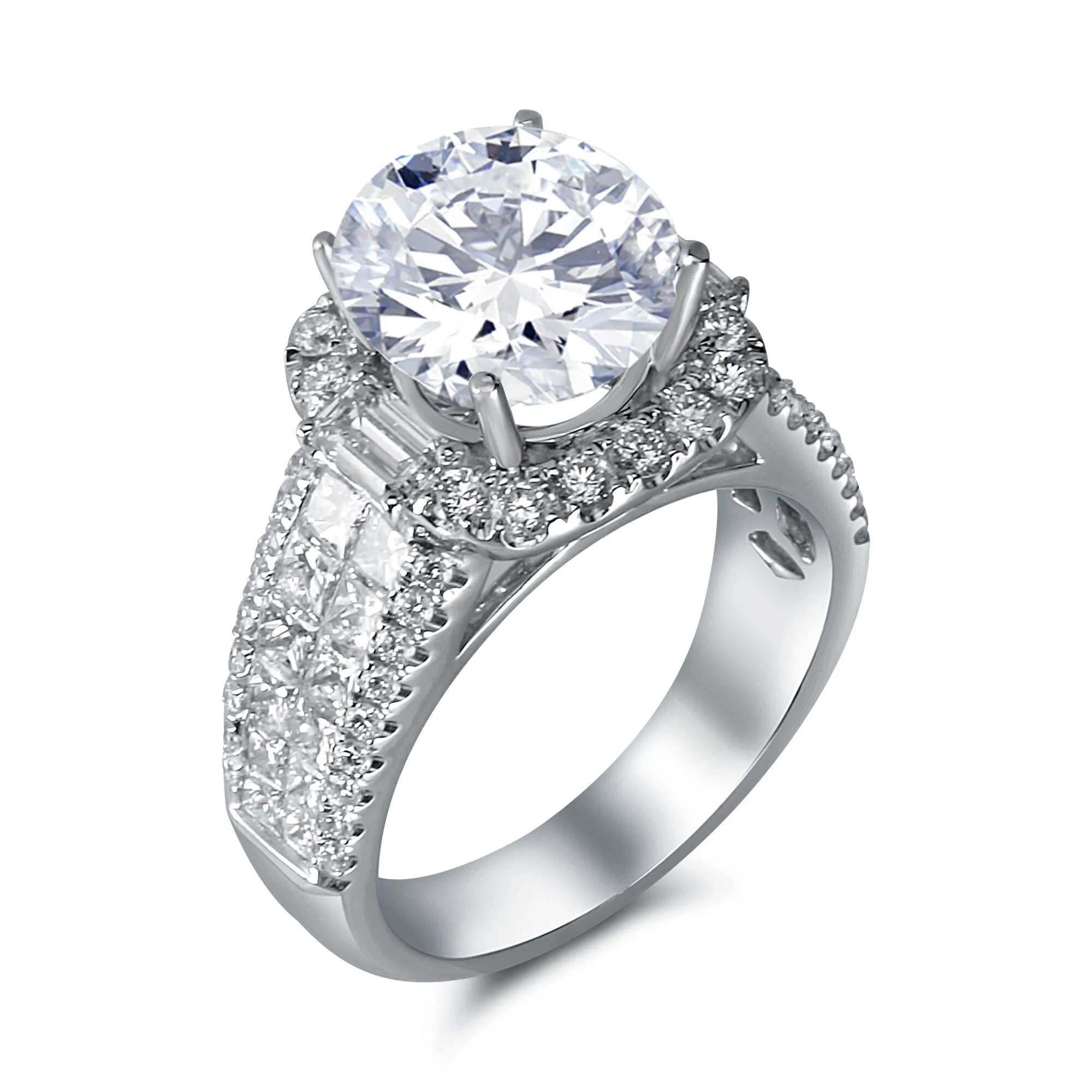 Large Cushion Halo with Princess Cut Centers and Small Round Diamonds