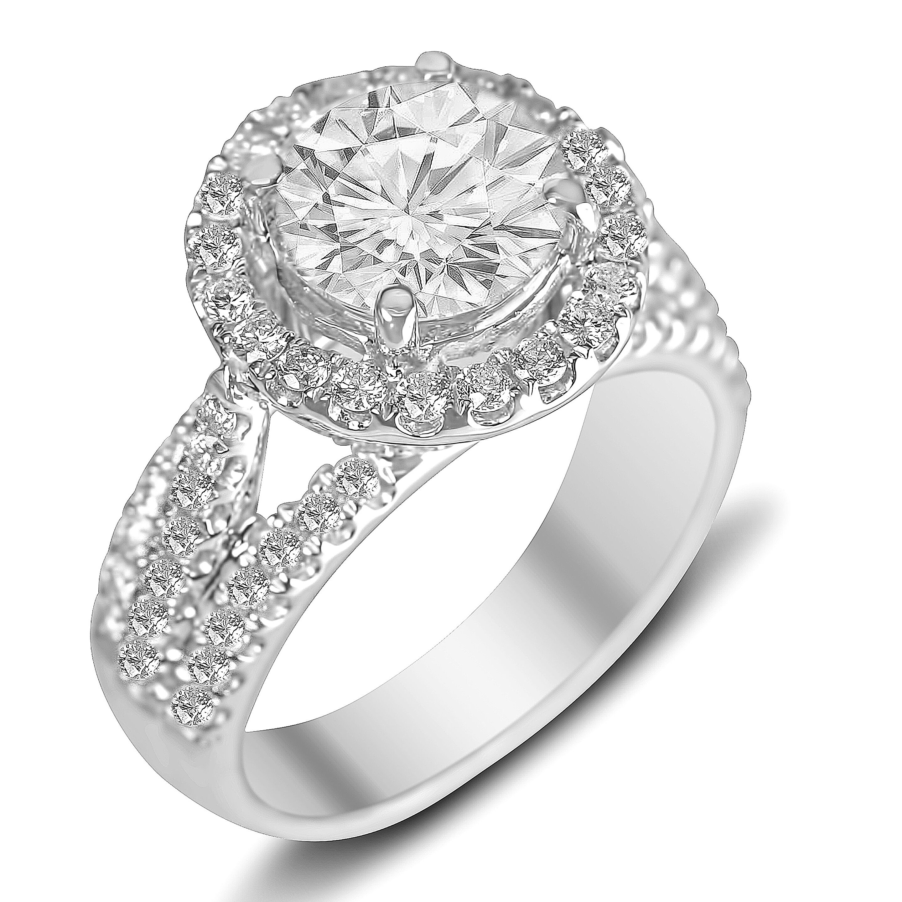 large round halo with triple shank